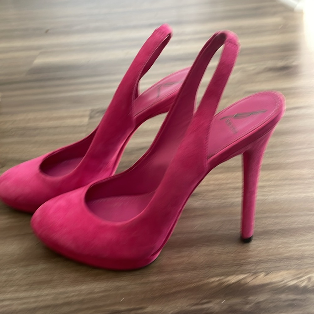 Hot pink suede Brian Atwood stilettos - Picture 2 of 4
